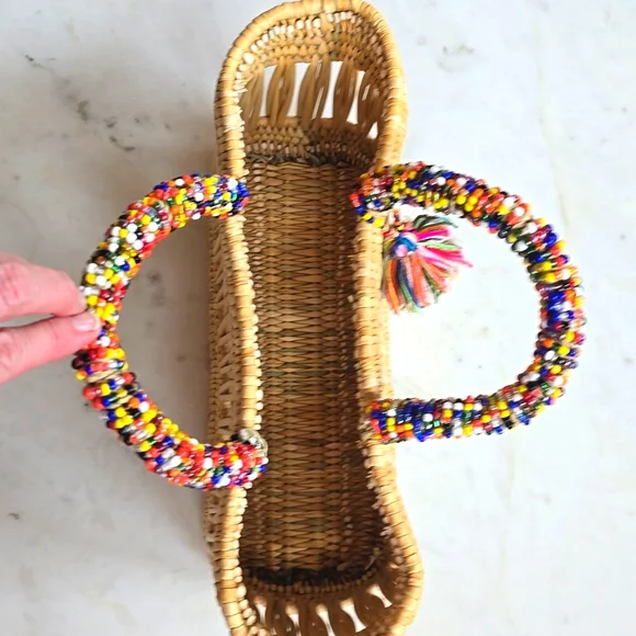 NWOT Chacha d'amour Straw Market Tote w/ Beaded Handles - Picture 10 of 16
